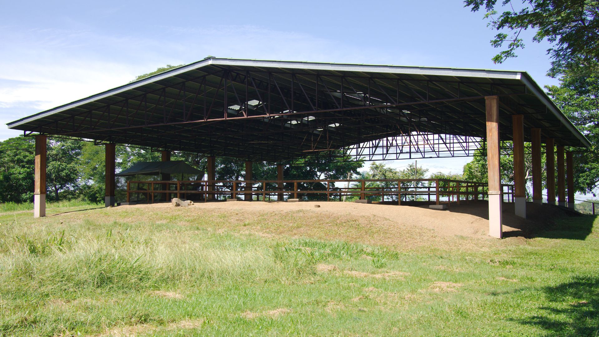 A protective roof that is over archaeological work in the El Caño Archaeological Park in Panama.