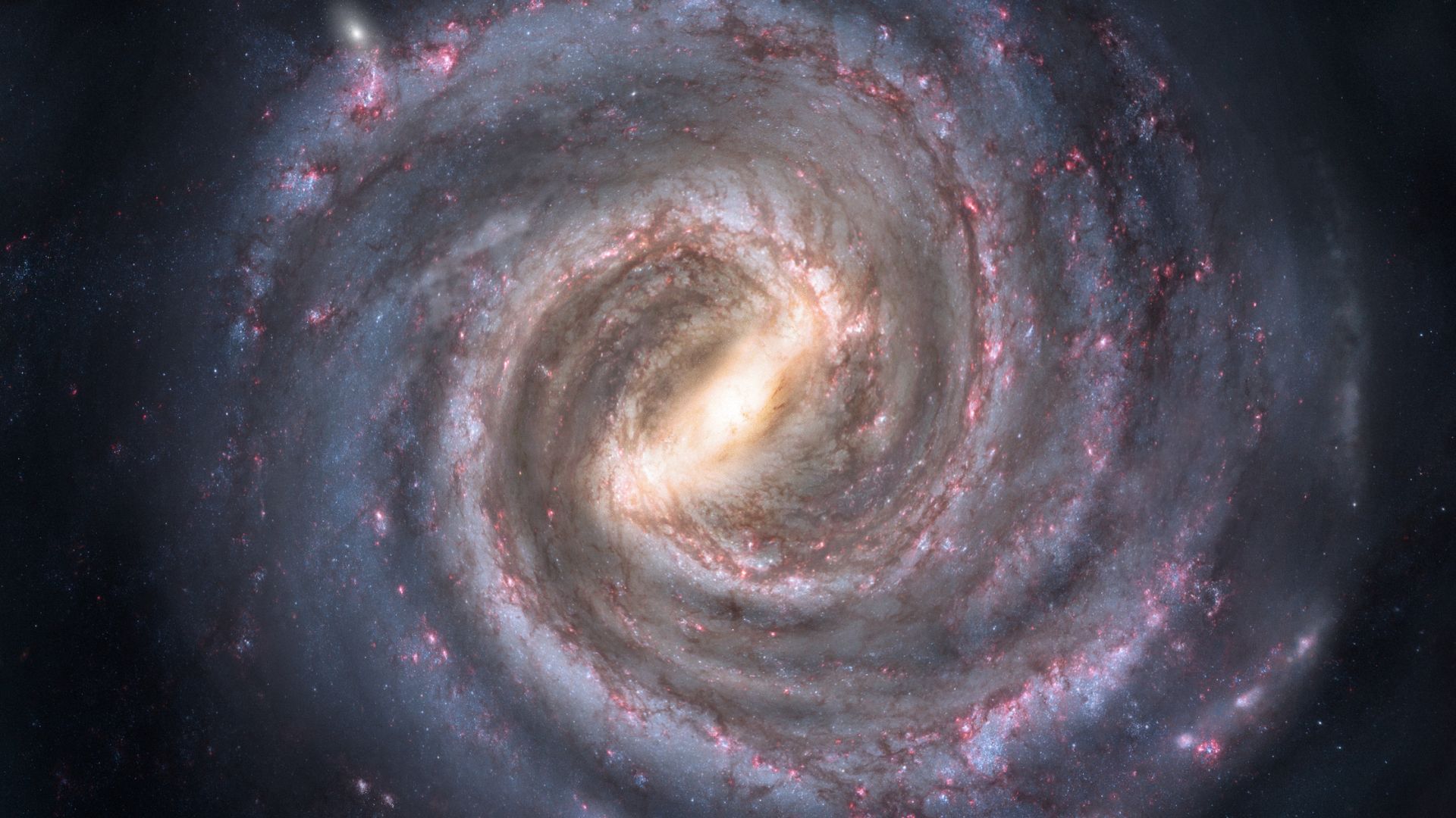 A rendering of the Milky Way galaxy in space.