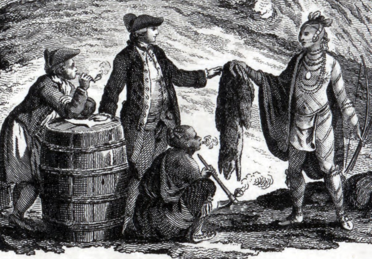Picture depicting trading relations between the First Nations people and Europeans