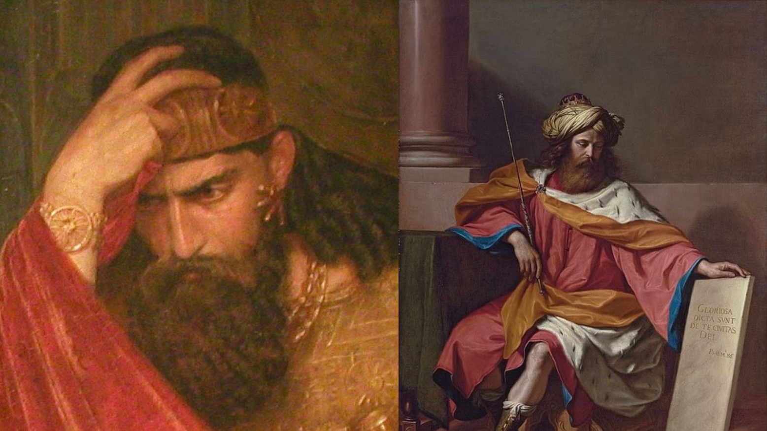 1878 oil painting of King Saul/Painting of King David with a stone tablet