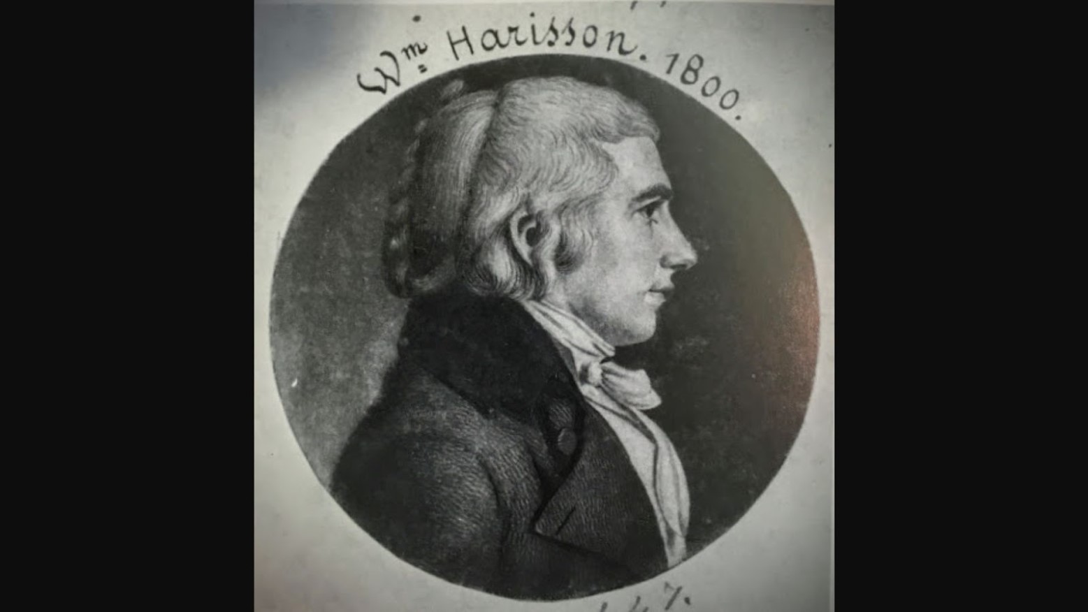 An engraved portrait print of Harrison at age 27, as a delegate member of the U.S. House of Representatives from the Northwest Territory by Charles Balthazar Julien Févret de Saint-Mémin, c. 1800