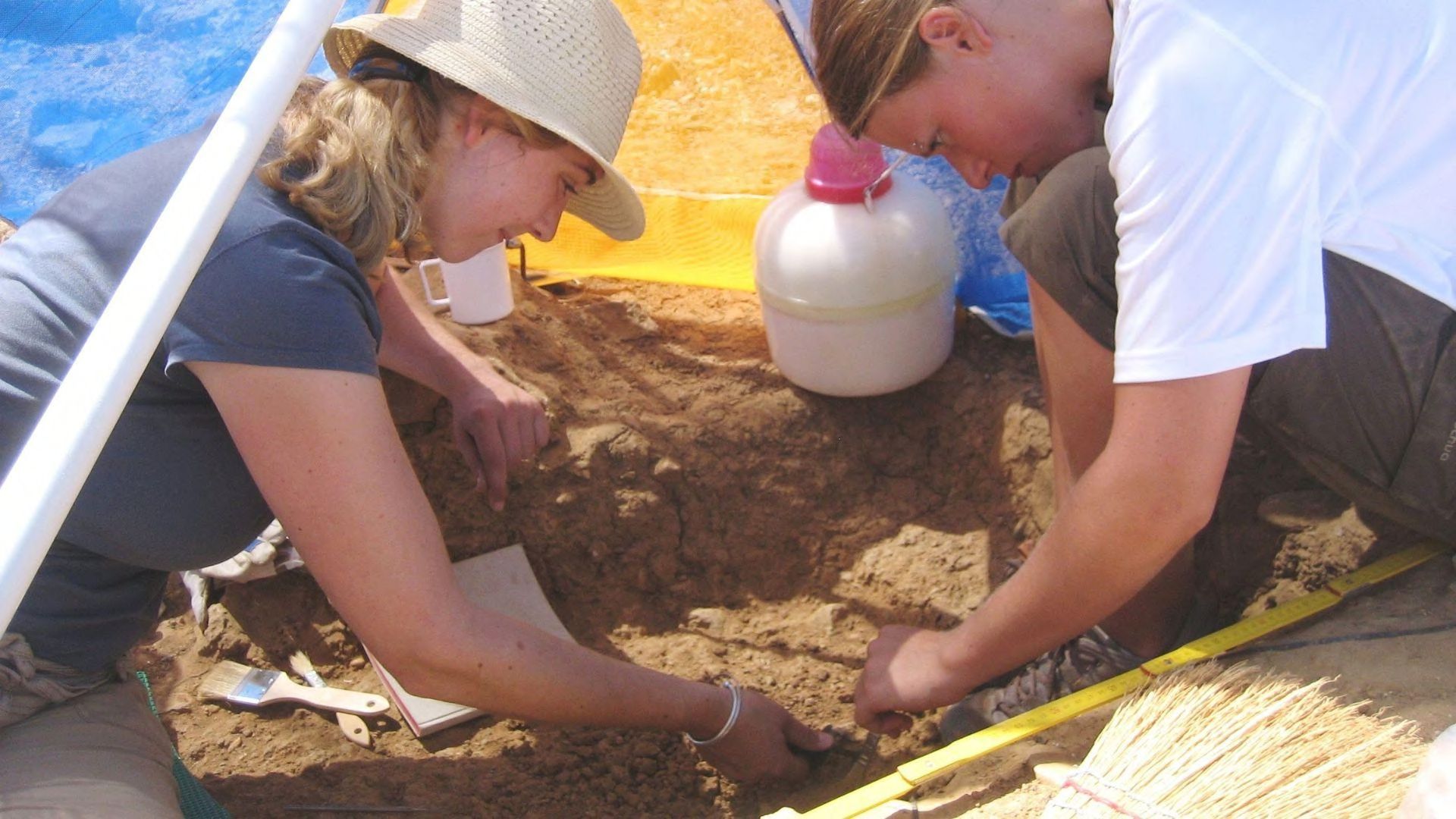 Two archeologists digging