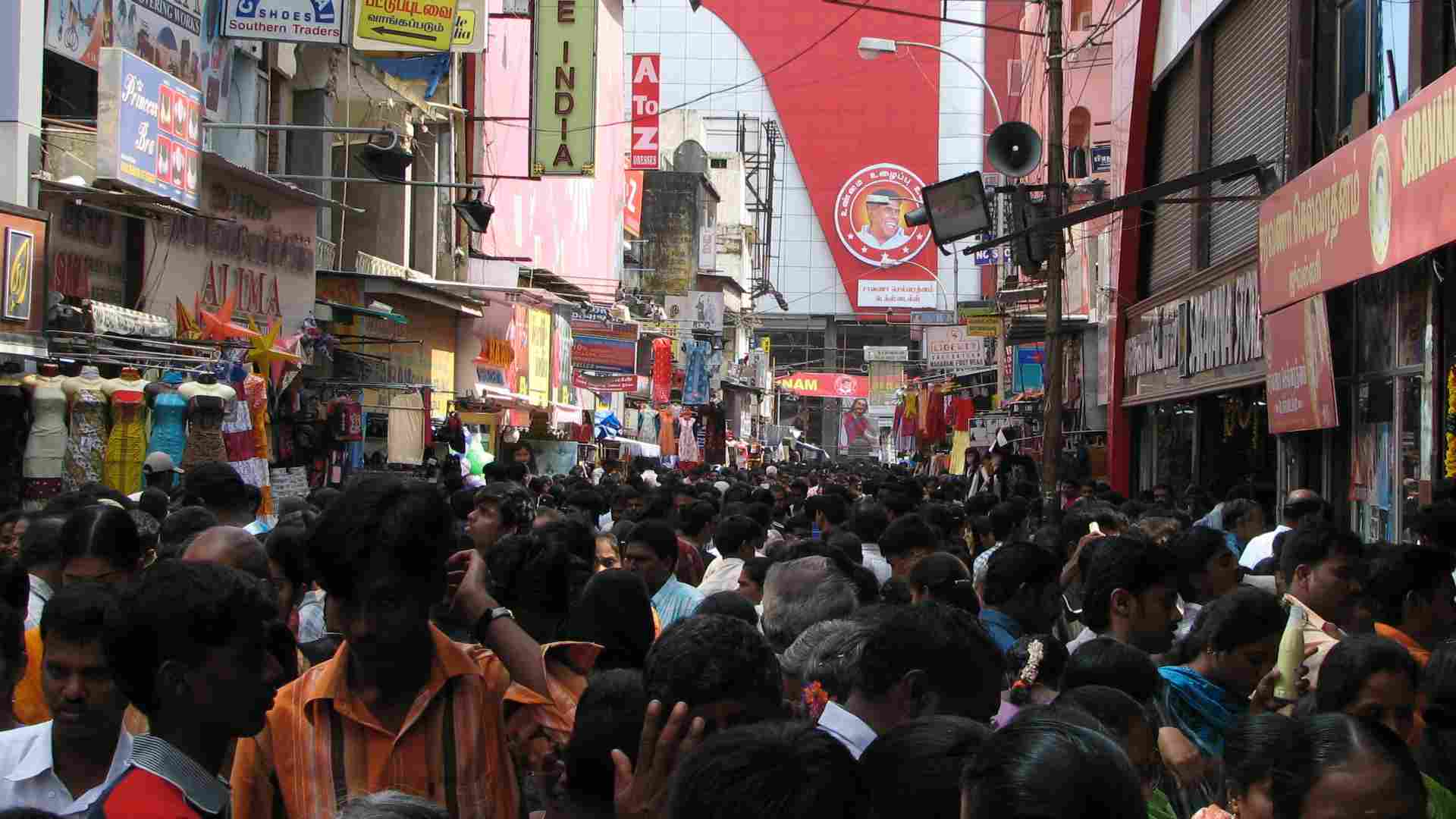 A crowd of people in India.