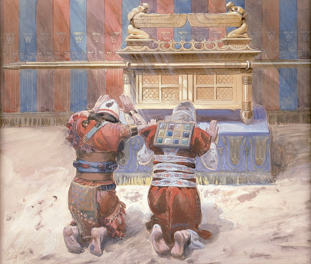 A painting depicting Moses and Joshua bowing to the Ark of the covenant