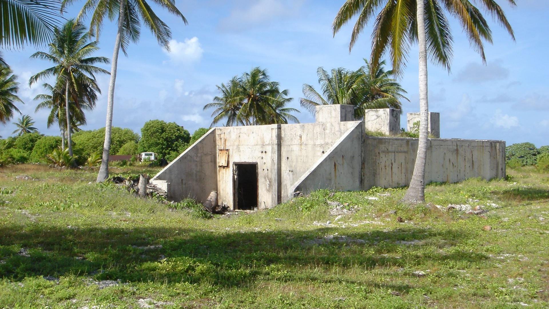 A cropped shot of the Bikini Atoll nuclear test site.