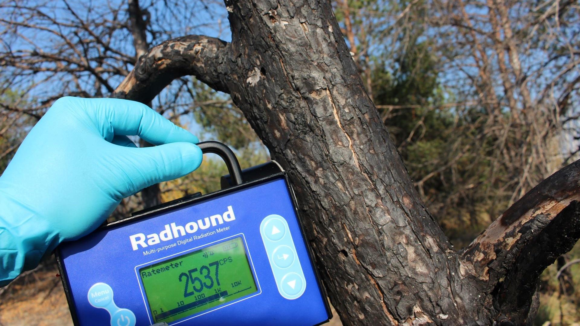 A scientist using a Geiger Counter to measure radiation at Chernoby