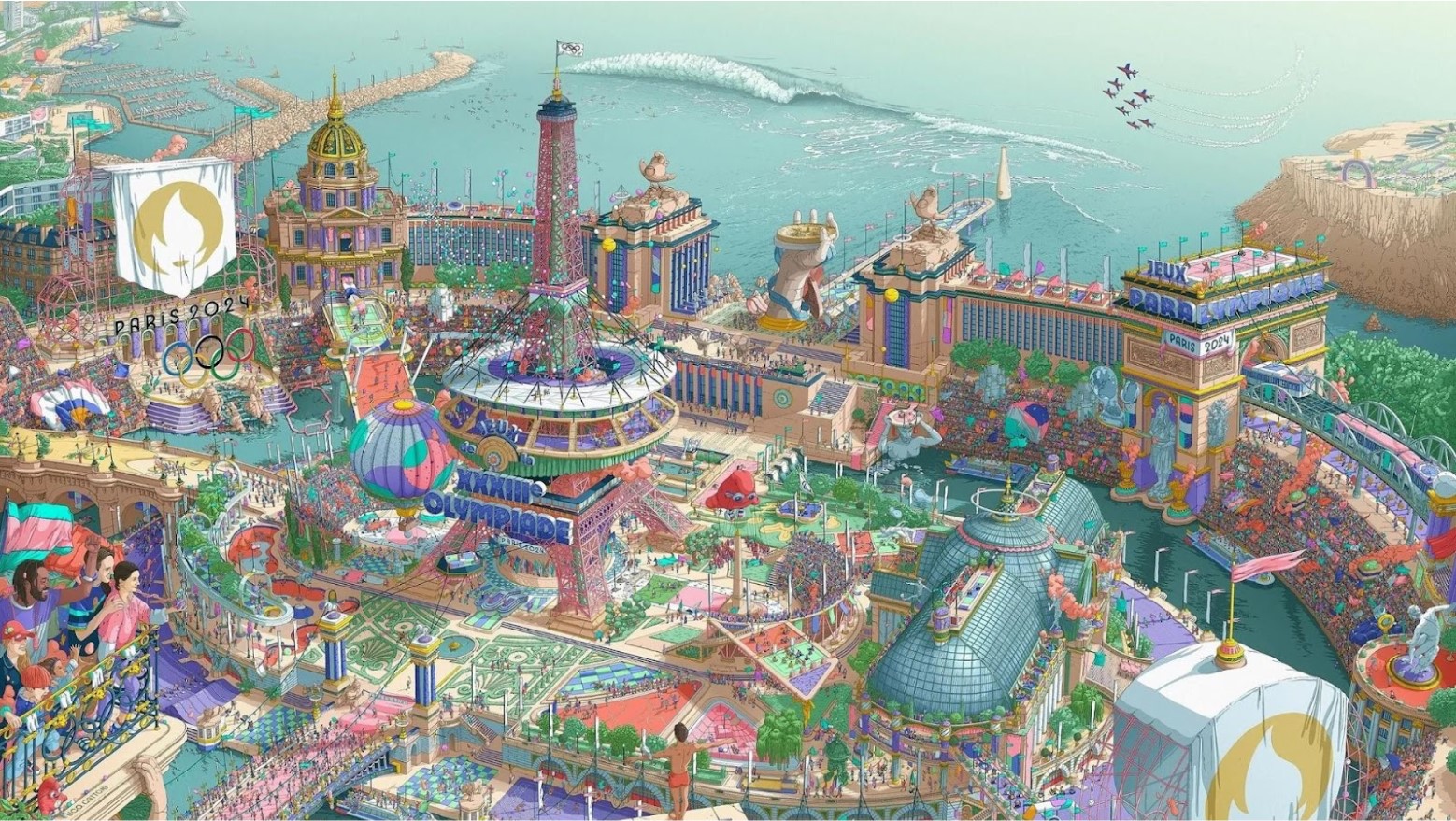 Official poster for the Summer Olympic Games 2024 in Paris, France, by artist Ugo Gattoni