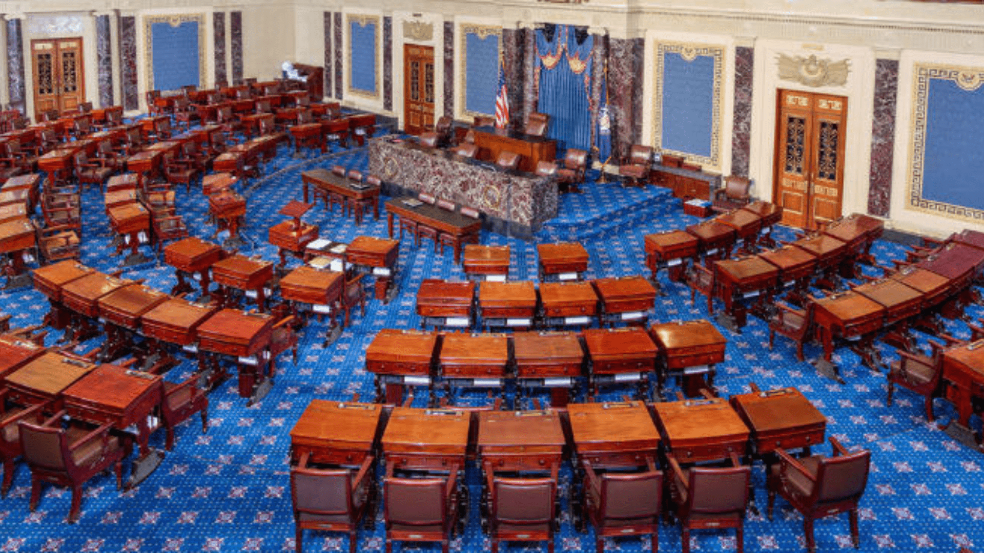 The floor of the U.S. Senate while empty.