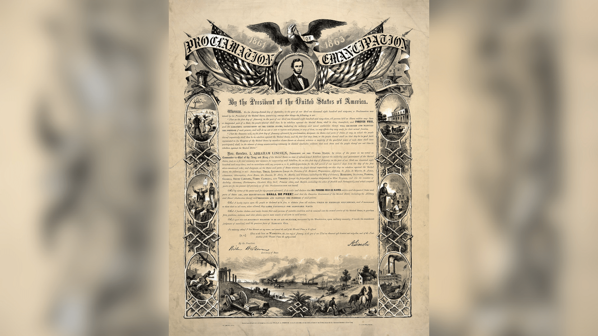 A copy of the Emancipation Proclamation.