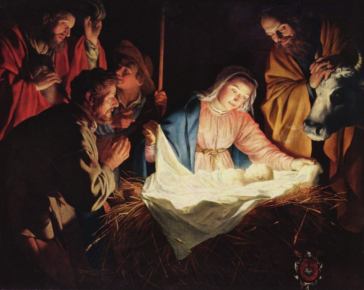 Illustration of Jesus in a manager just after being born
