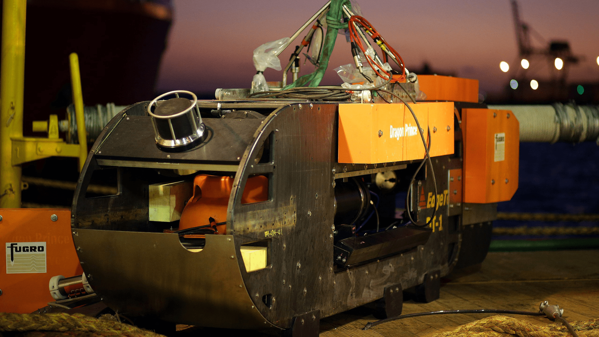 The Dragon Prince deep towfish on the back deck of Fugro Discovery. This EdgeTech DT-1 towfish was used to search the seafloor for MH370