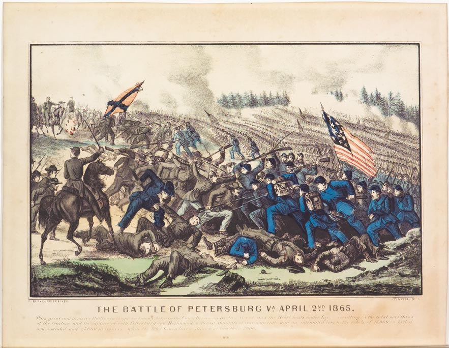 A colored painting of the Siege of Petersburg