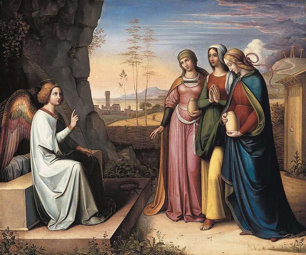 Public domain photograph of 19th-century painting of ""The Three Marys at the Tomb"