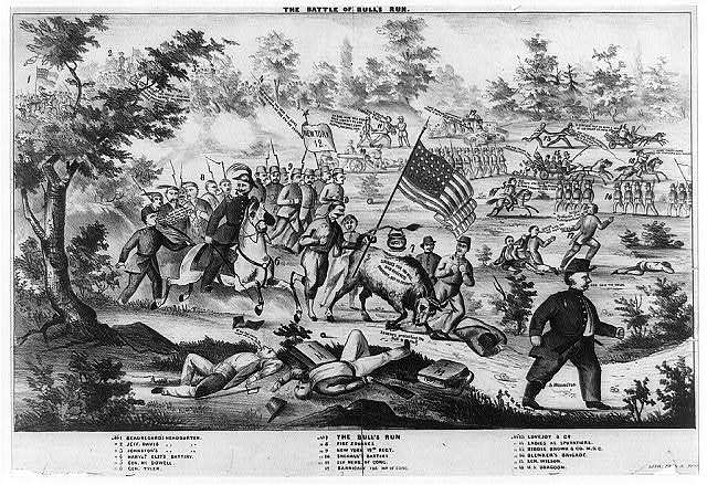 A gray scale drawing of the First Battle of Bull Run