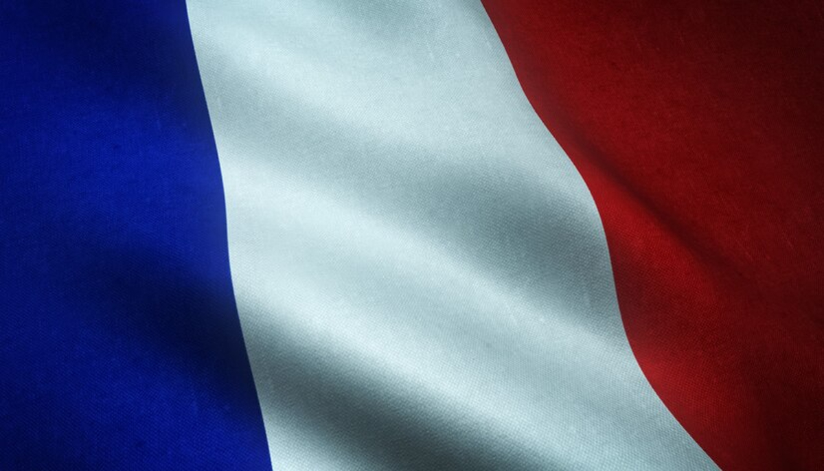 Close-up photograph of the flag of France