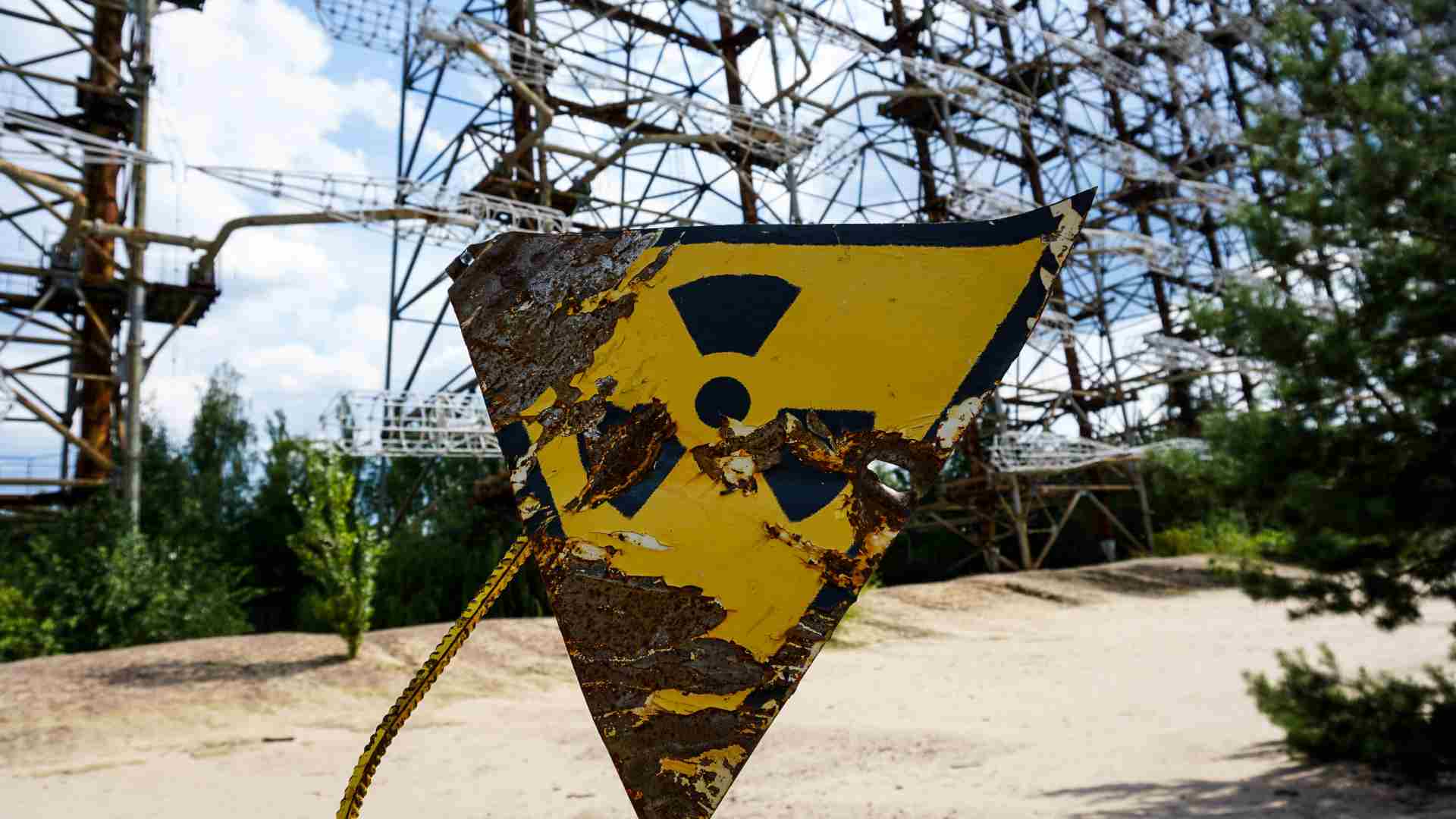 A nuclear sign outside Chernobyl Nuclear Power Plant.