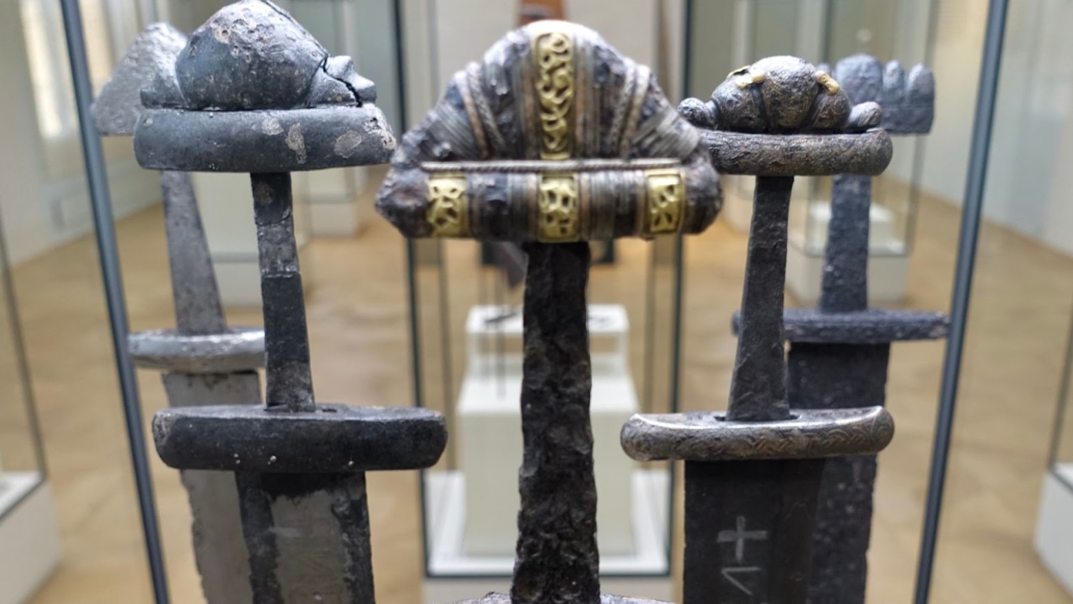 Different ancient Viking swords from 800-1000 A.D. that have unique hilts.