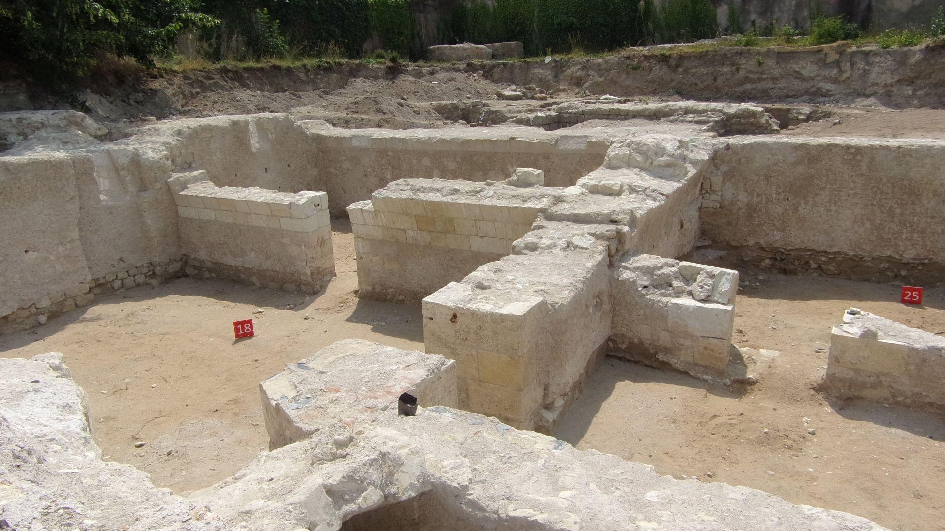 A view of the Beaumont Abbey cellars during an archeological dig.