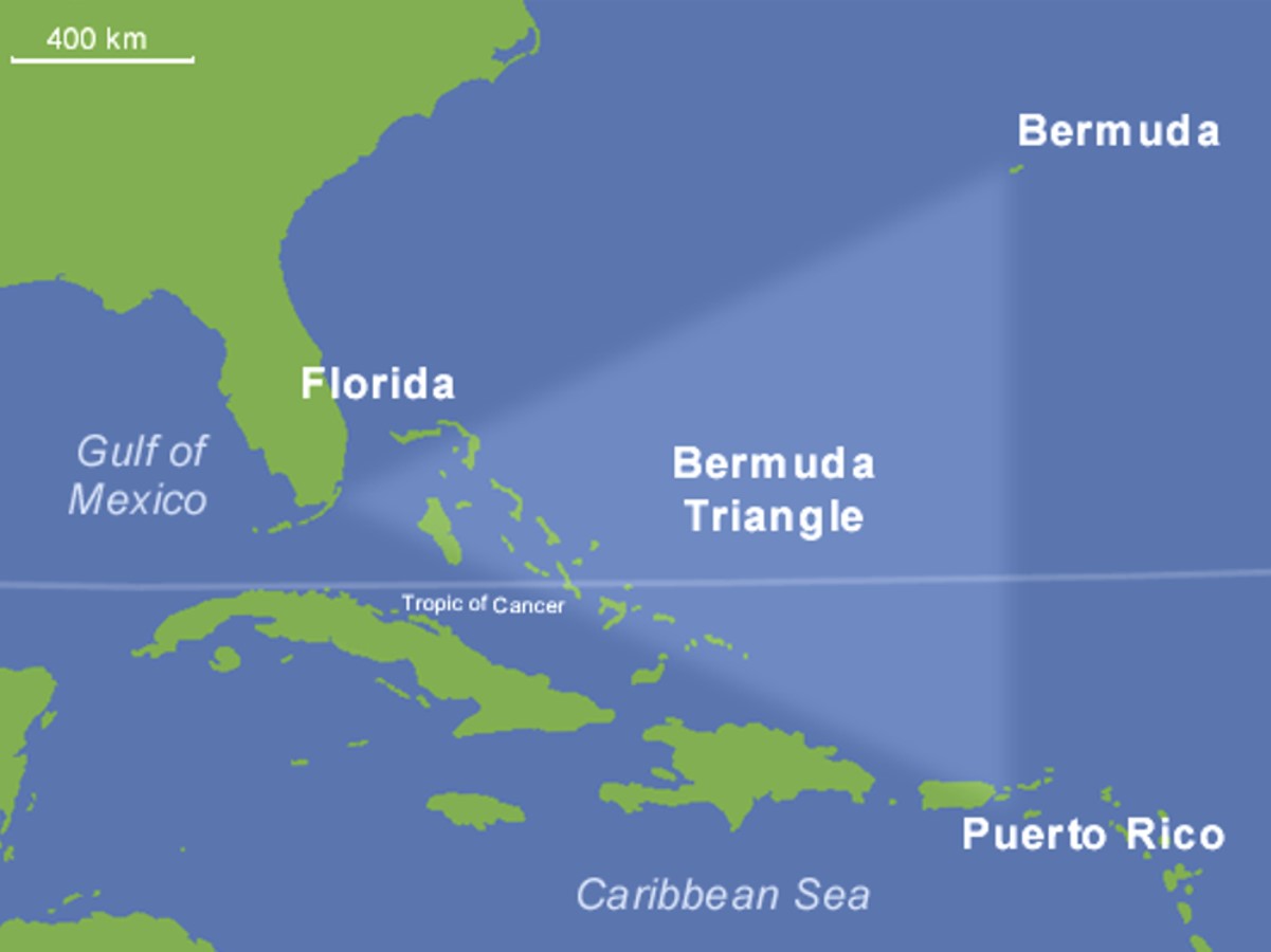 A map showing the location of the Bermuda Triangle
