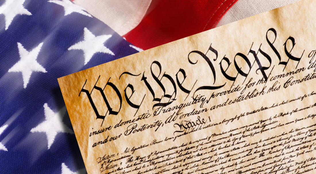 Declaration of Independence on an American flag