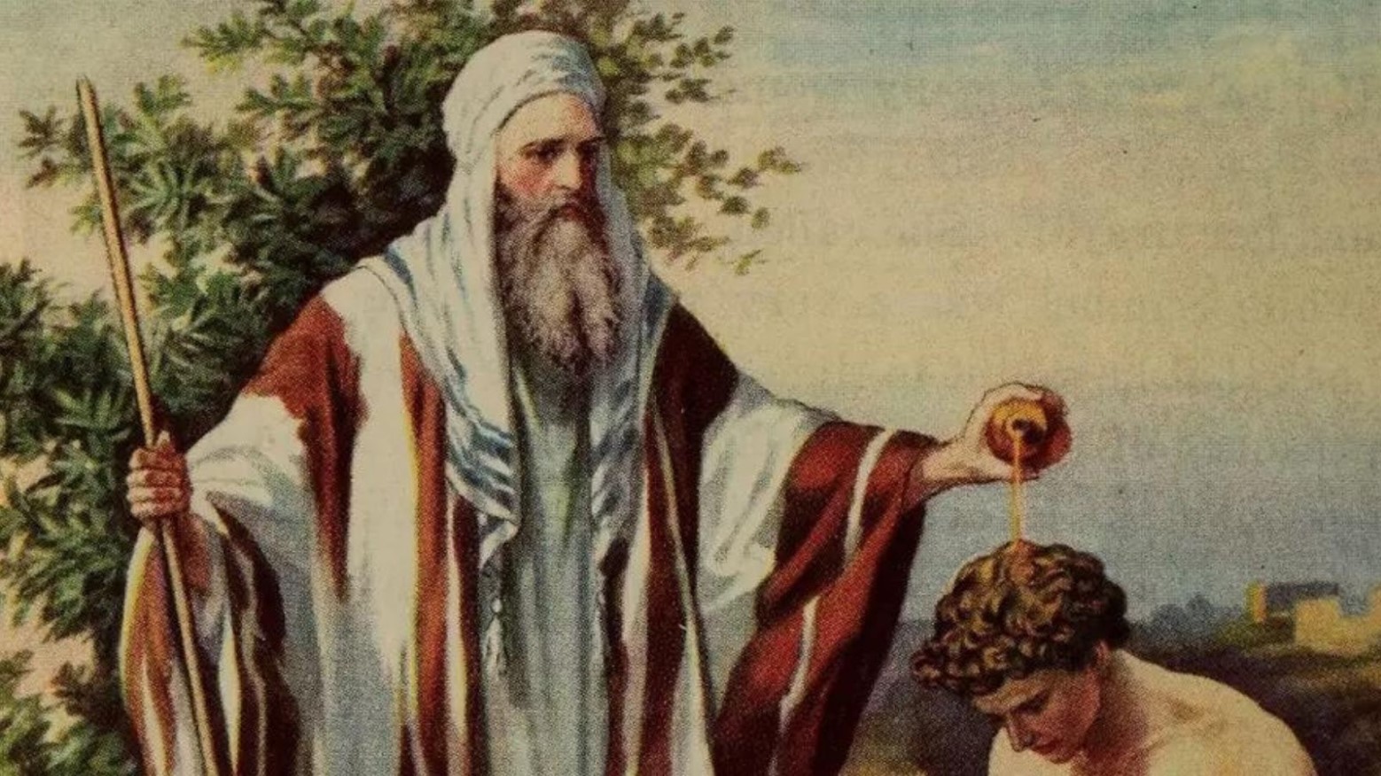 Illustration of Samuel anointing David as King