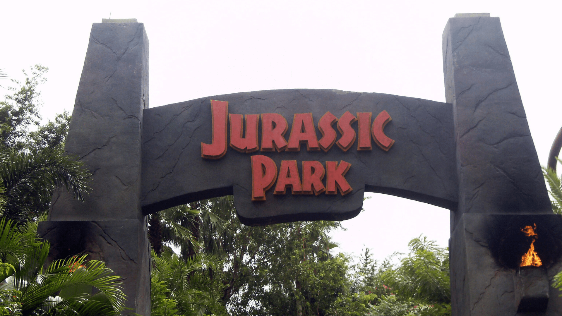 The entrance to the Jurassic Park region of Islands of Adventure in Orlando, Florida.