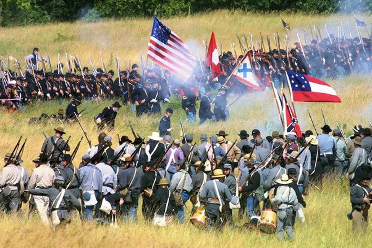 Photograph of a reenactment of the US Civil War