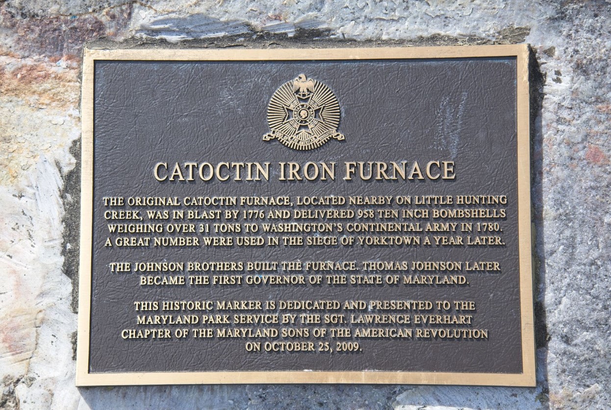 A plaque describing the iron furnace in Catoctin.