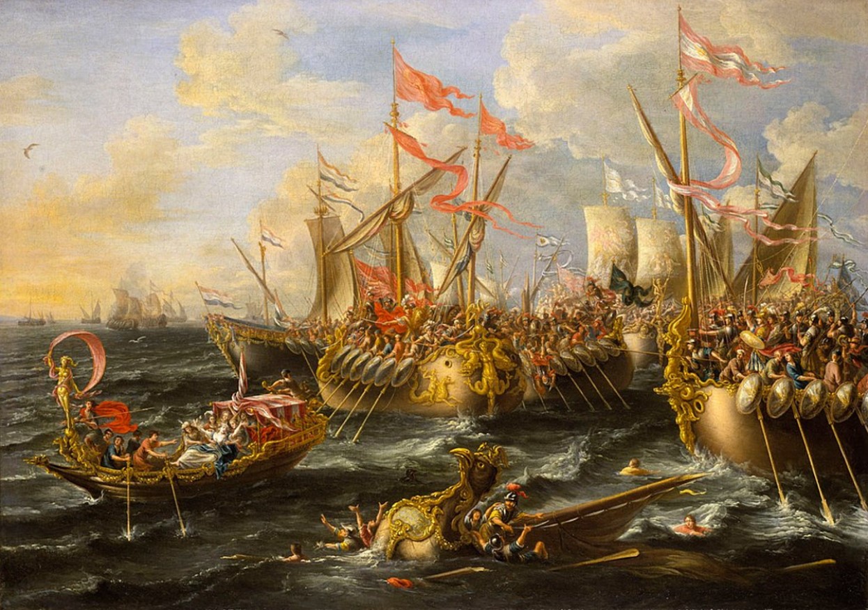 Painting of the Battle of Actium between the Roman Empire and the Ancient Egyptians