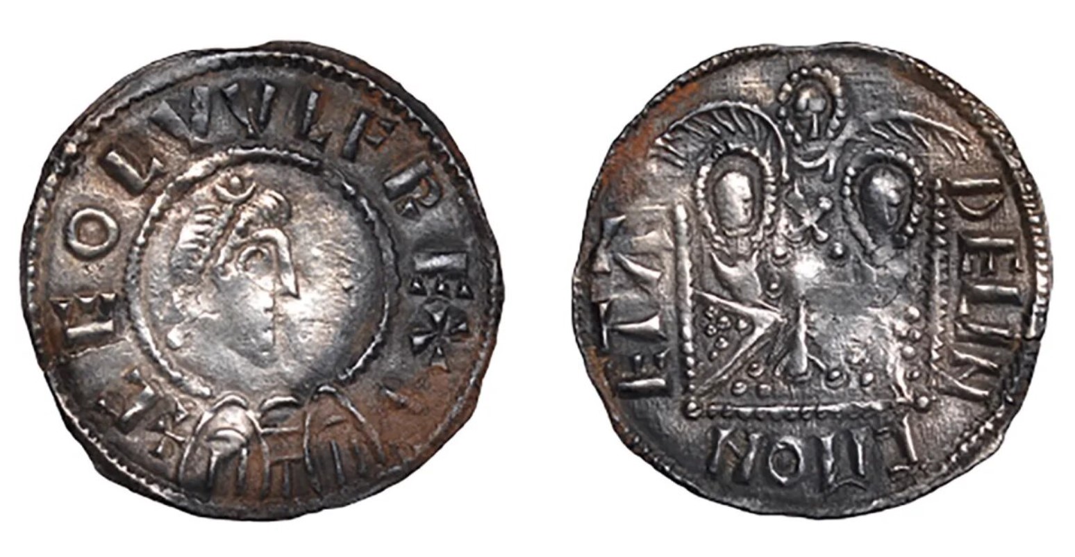 An image of an Anglo-Saxon coin from the hoard discovered by Powell and Davies