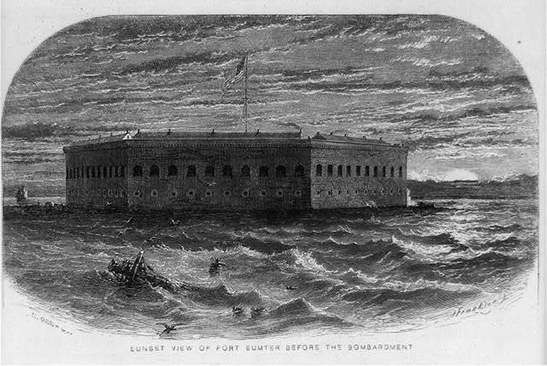 A grayscale drawing of Fort Sumter