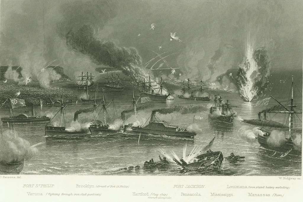 A grayscale drawing of the Capture of New Orleans