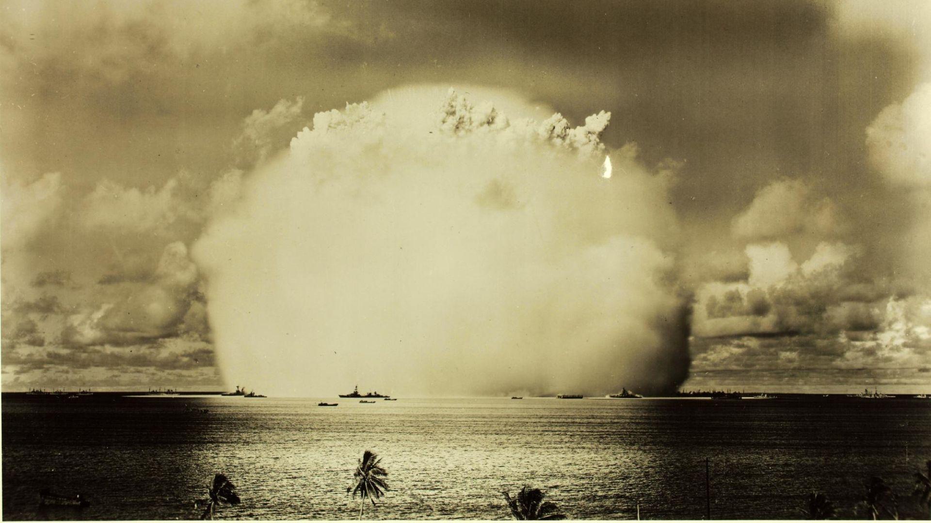 A 1946 photo of an atomic bomb testing in Bikini Atoll in the Marshall Islands