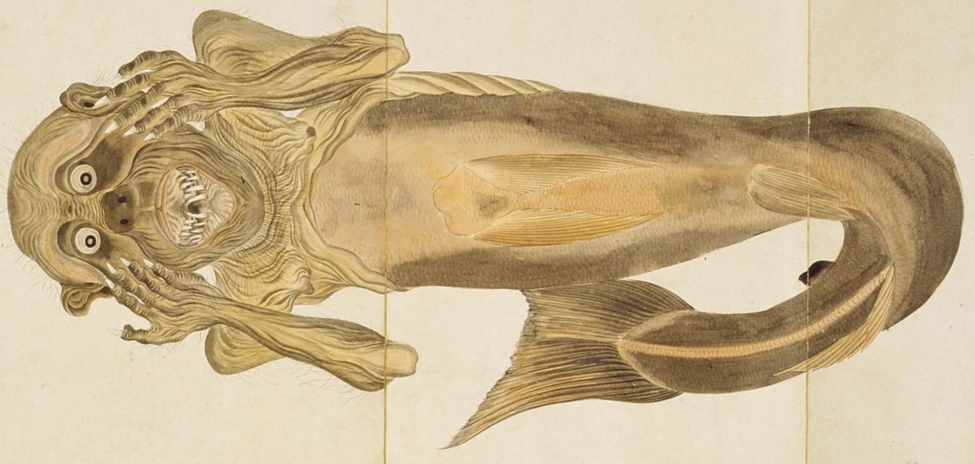 A Japanese ningyo painted by Japanese naturalist Mōri Baien, 1825