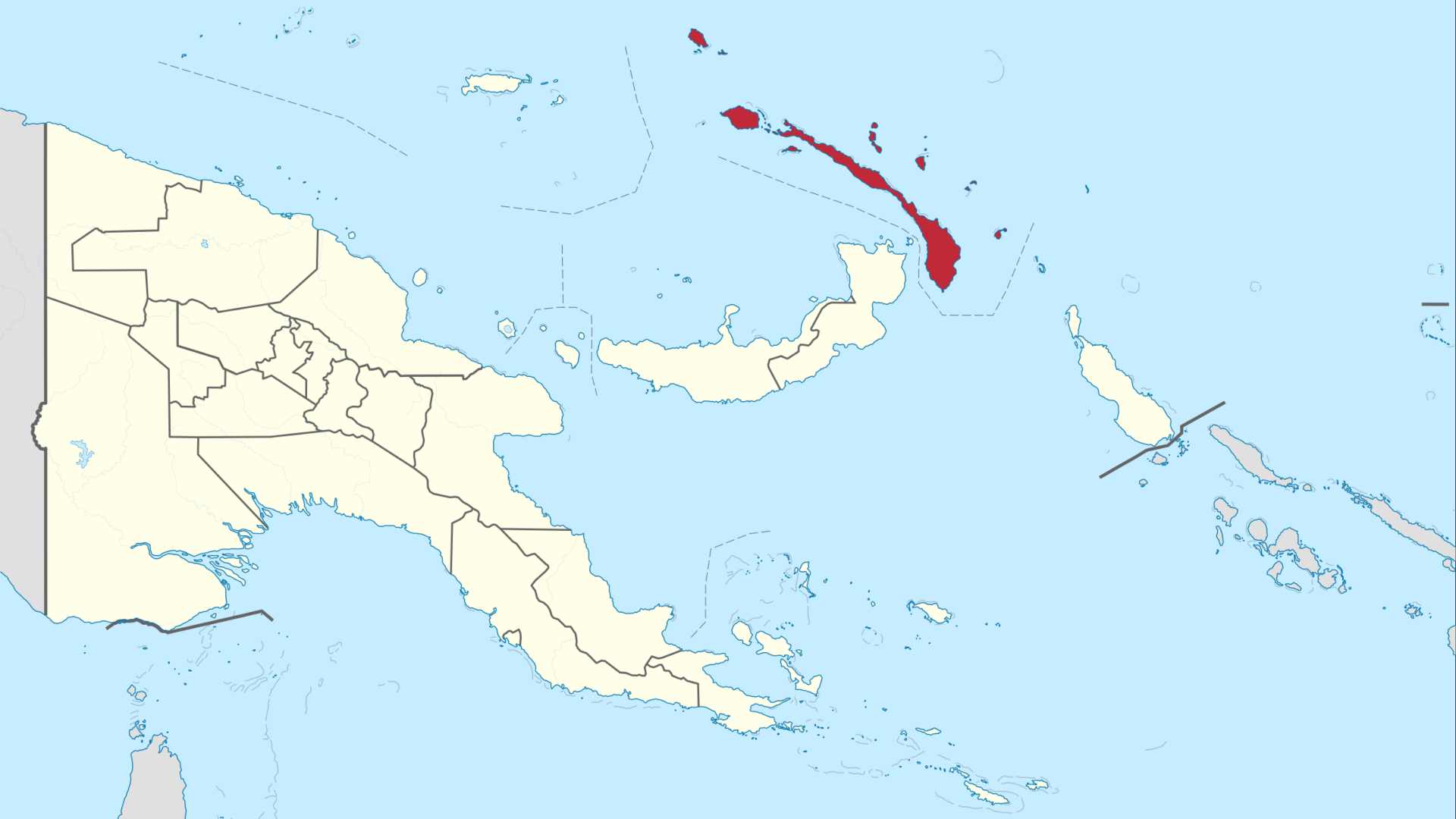 New Ireland highlighted on a map of Papua New Guinea.