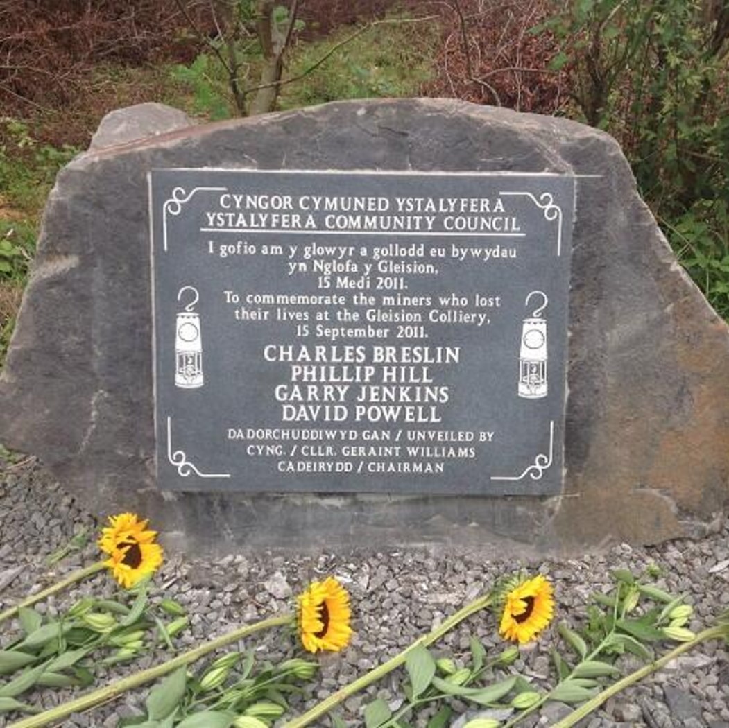 A plaque dedicated to the four people who lost their lives during the Gleision Colliery Disaster