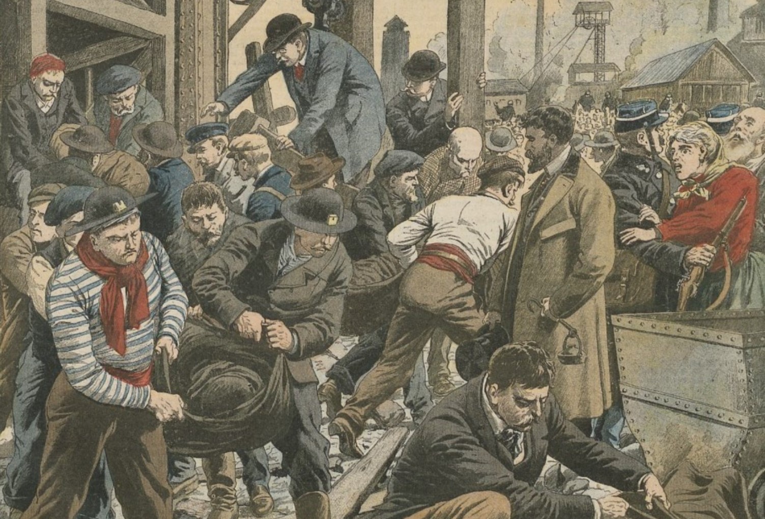 A painting that depicts the Courrières Mine Disaster of 1906