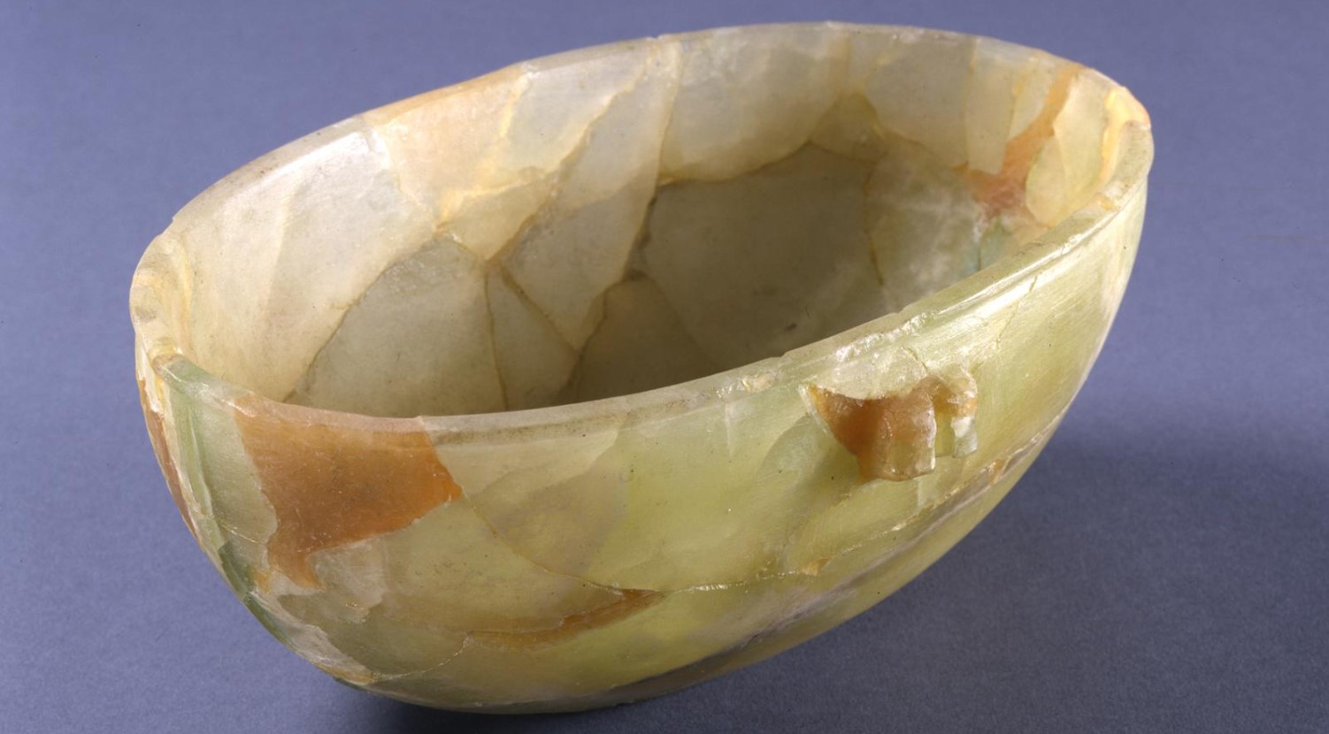 A bowl made from translucent green calcite