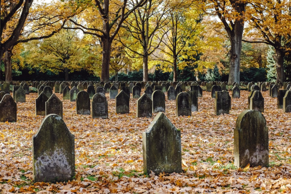 An image taken inside of a small cemetery