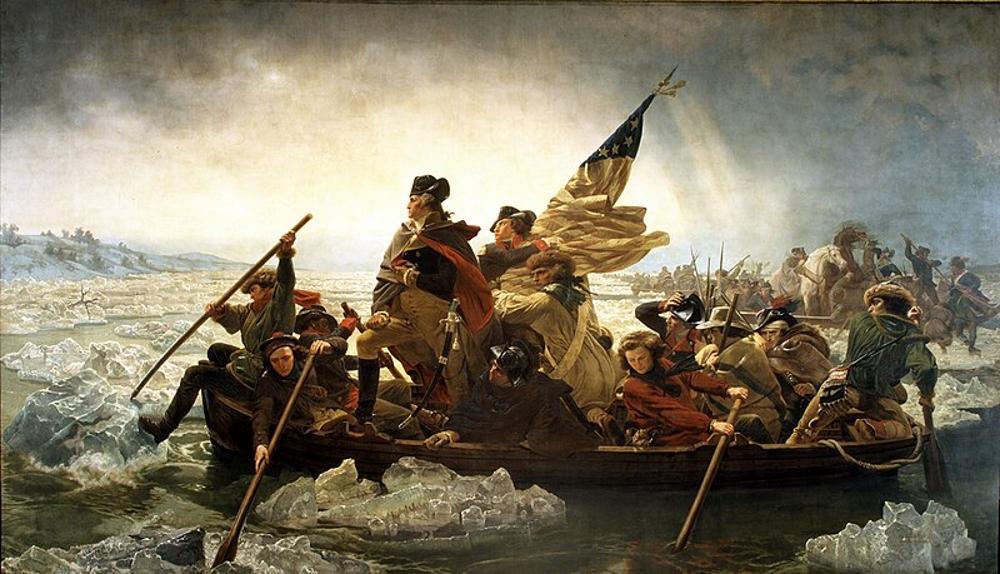 A painting depicting George Washington crossing the Delaware River in 1776